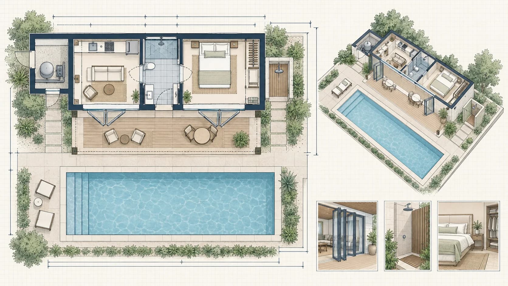 Pool House Plans with Bedroom plan example