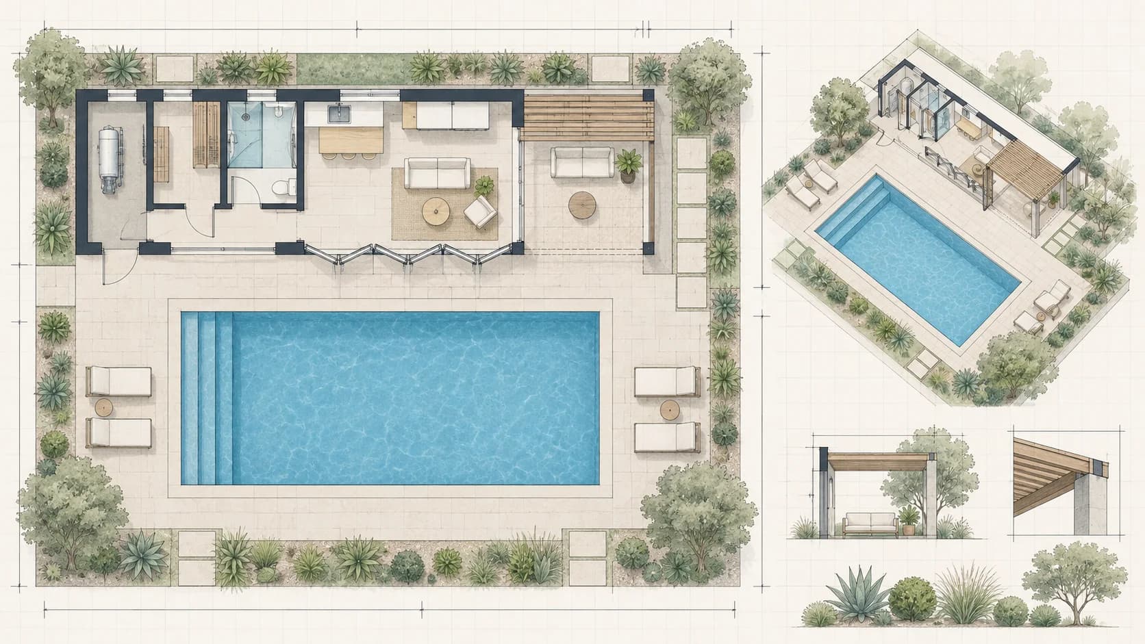 Pool House Plans drawing example