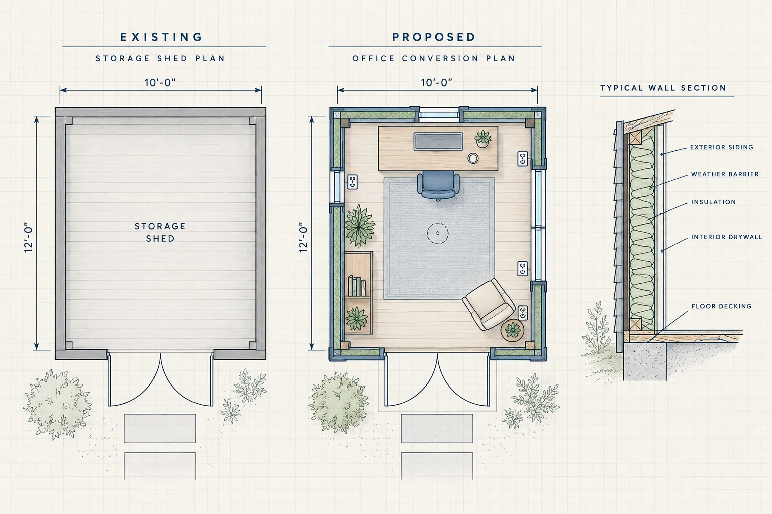 Shed-to-Office Conversion Plans drawing example