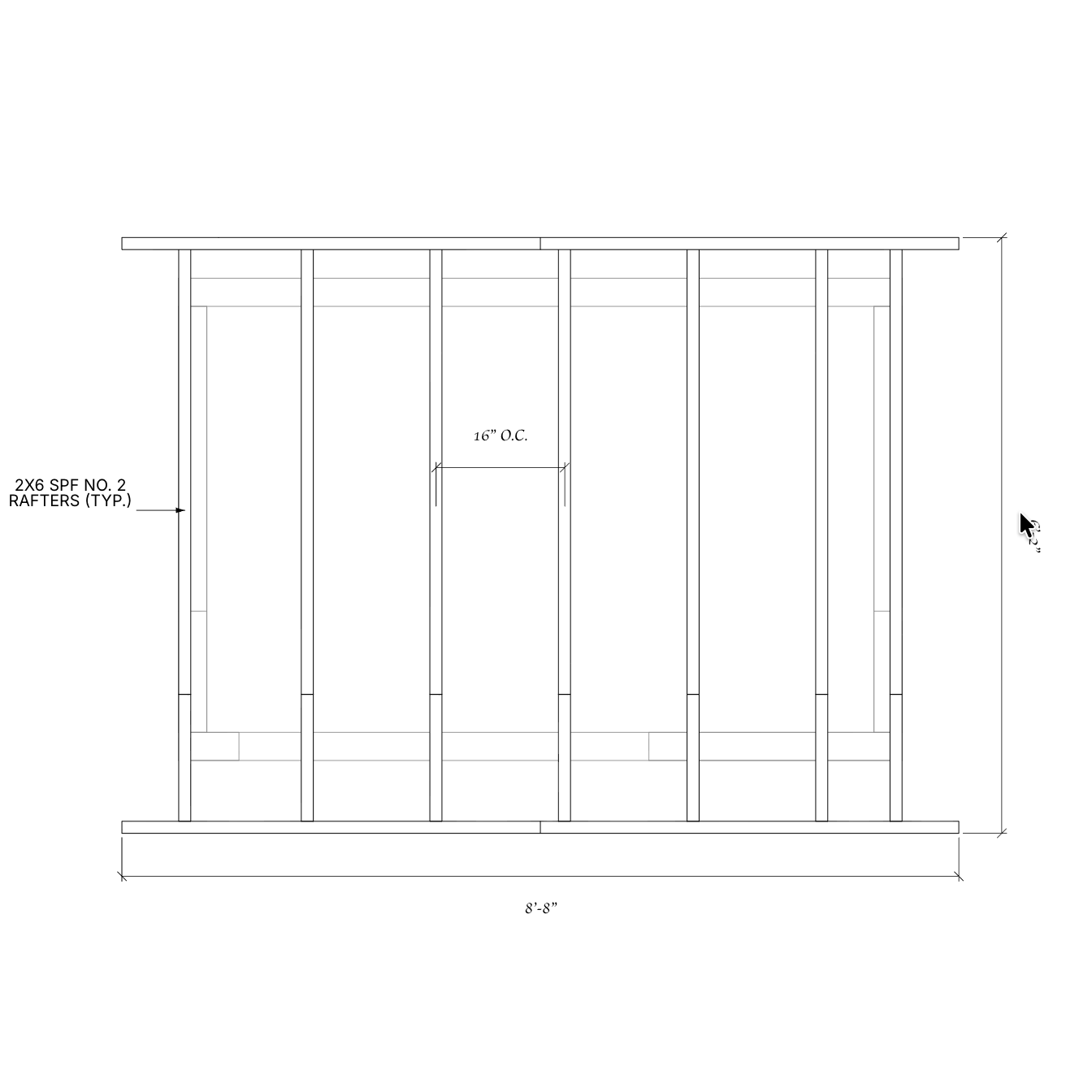 Dimensioned roof-framing plan for the compact lean-to shed