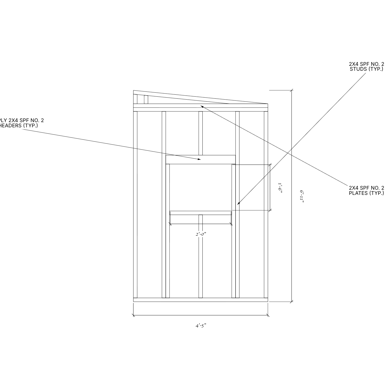 Dimensioned framing drawing for the shed's small side window