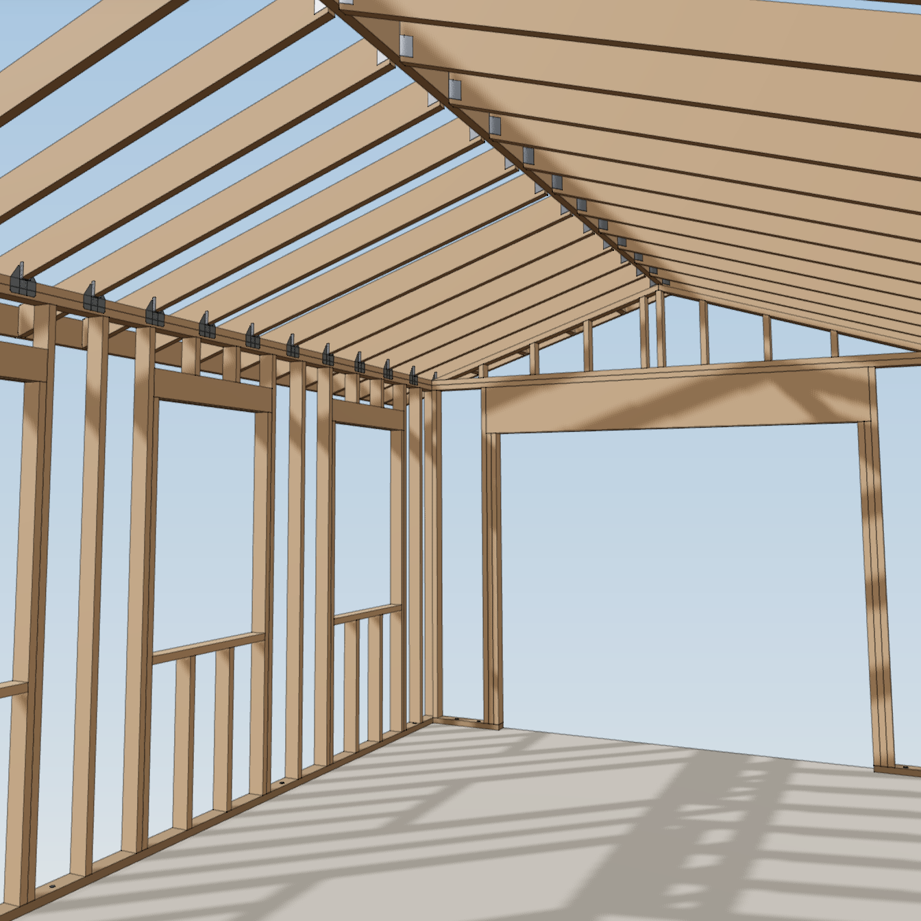 Interior framing model of the 12-by-24 workshop