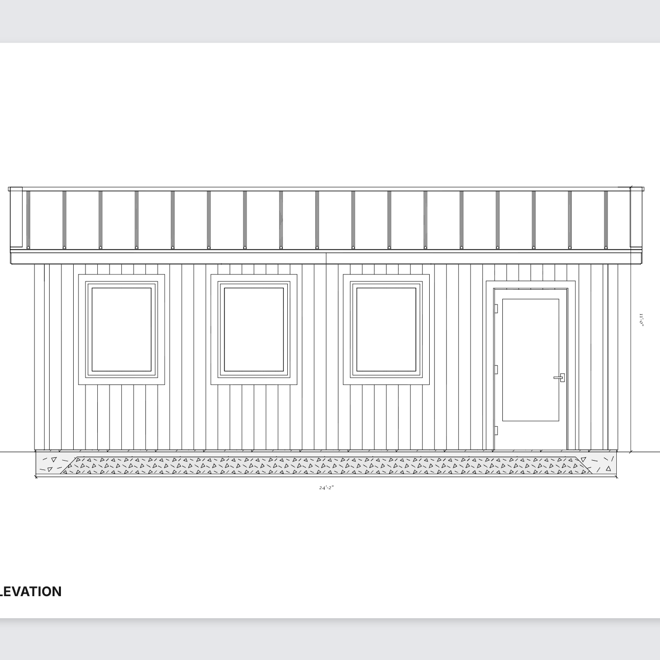 Dimensioned elevation of the workshop window wall