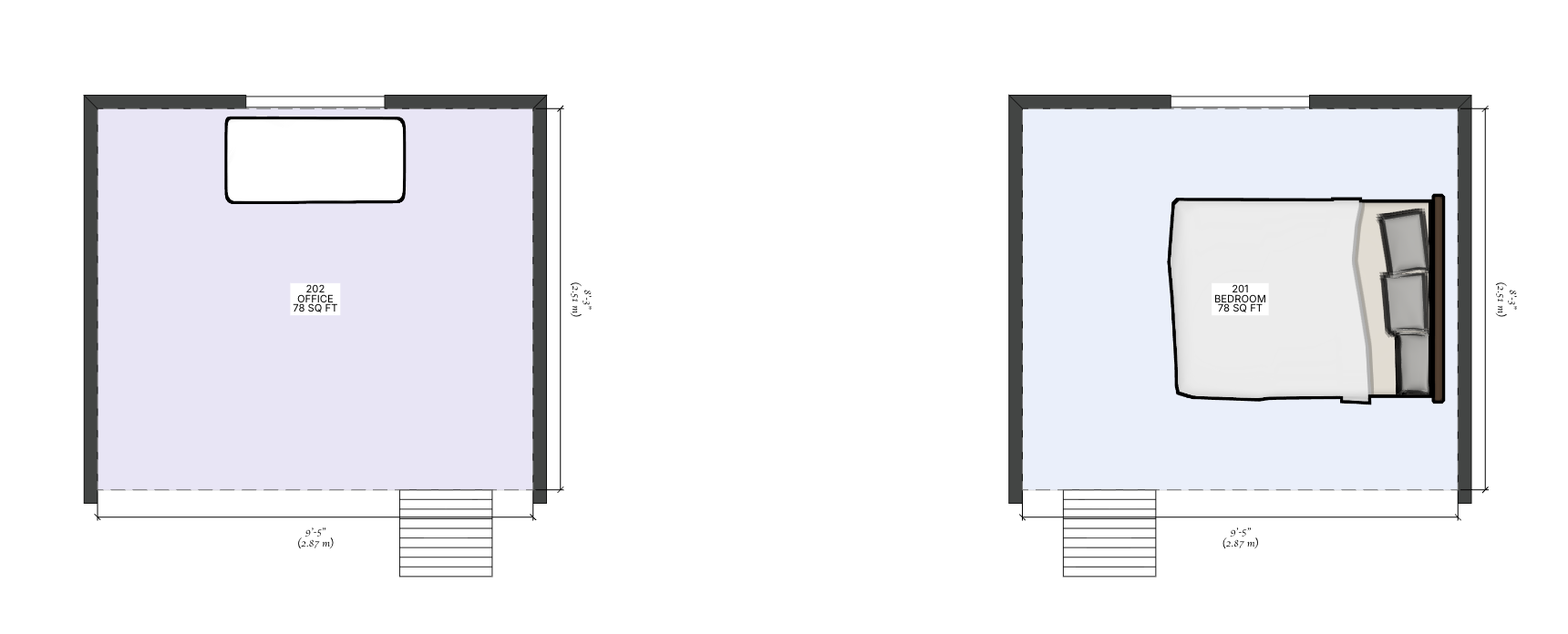 Dimensioned plans for the office and sleeping lofts in the Maui tiny home