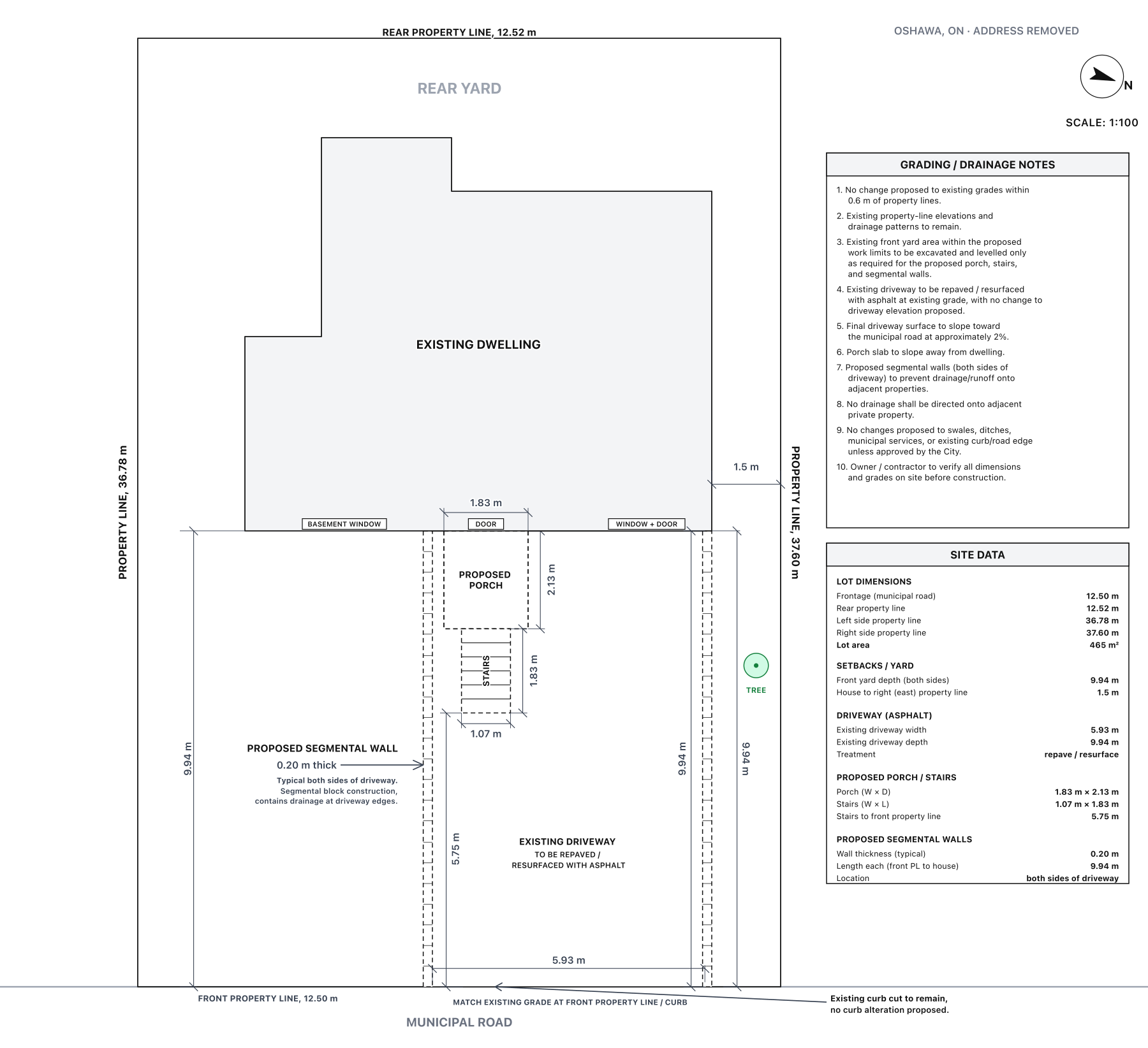 Completed site plan for an Oshawa porch and driveway permit