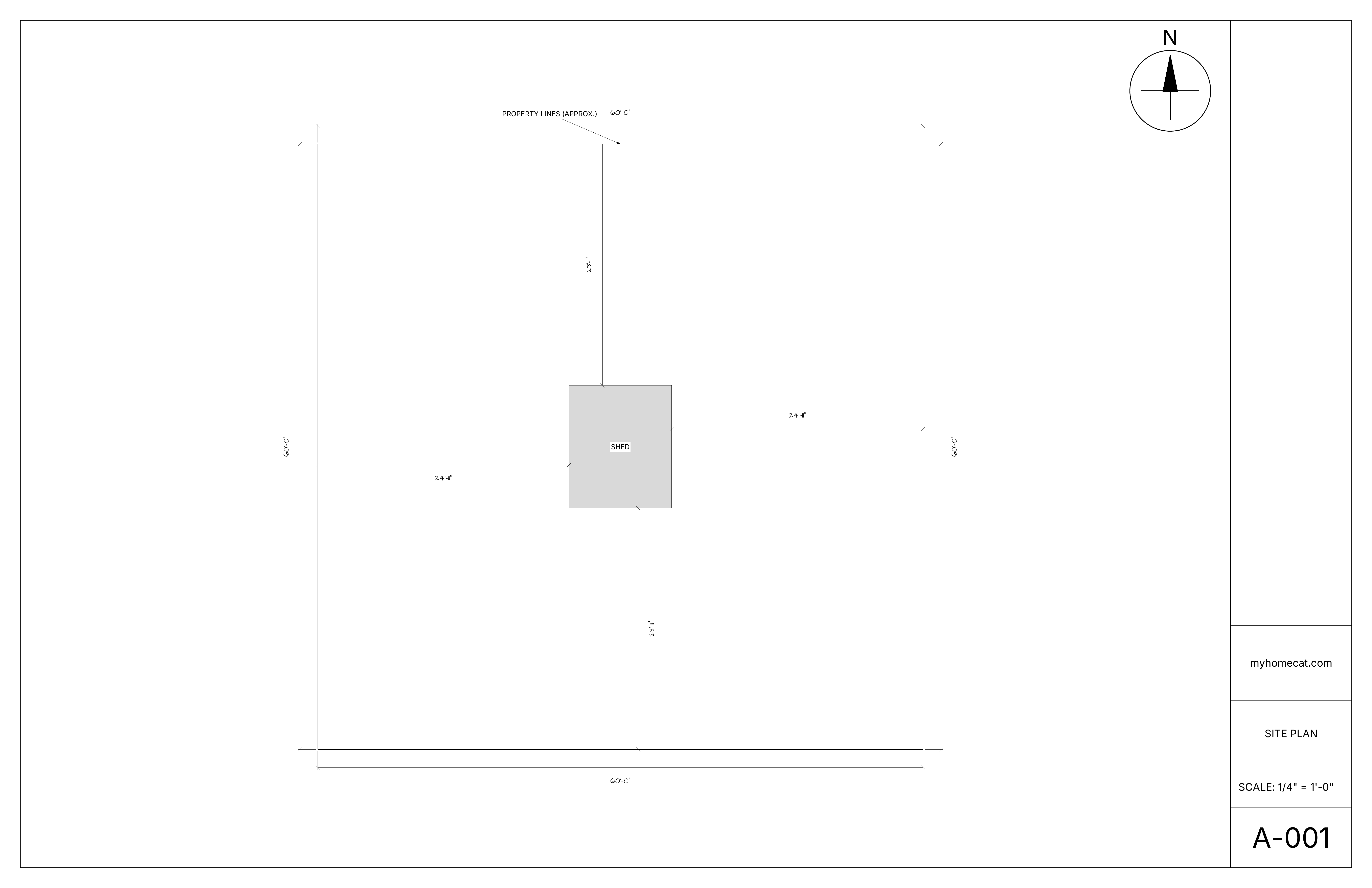 Site plan showing a storage shed inside a residential property boundary