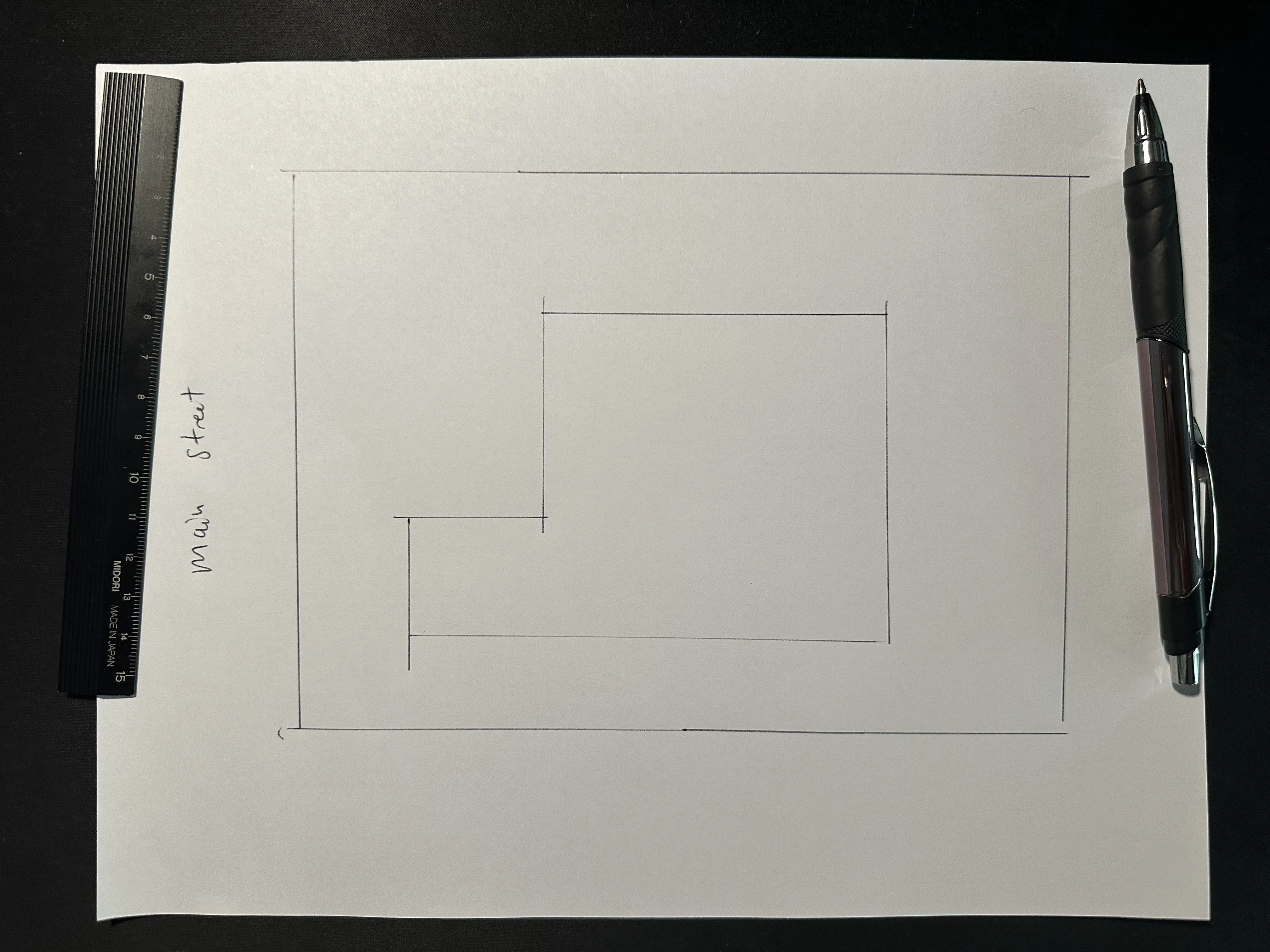 Main street drawn on hand site plan