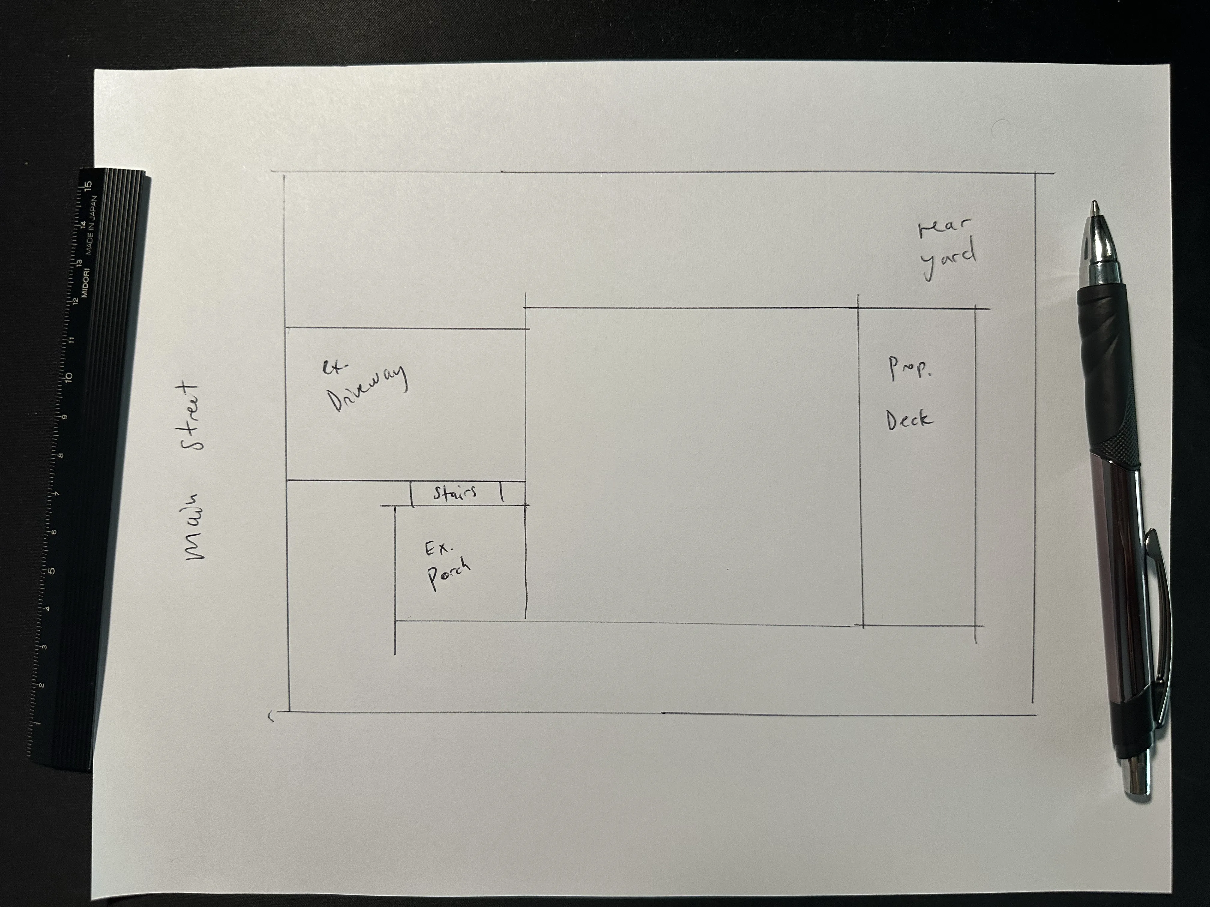 Existing and proposed structures drawn by hand