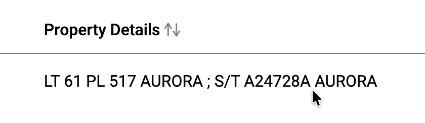 OnLand property details showing a subdivision plan number