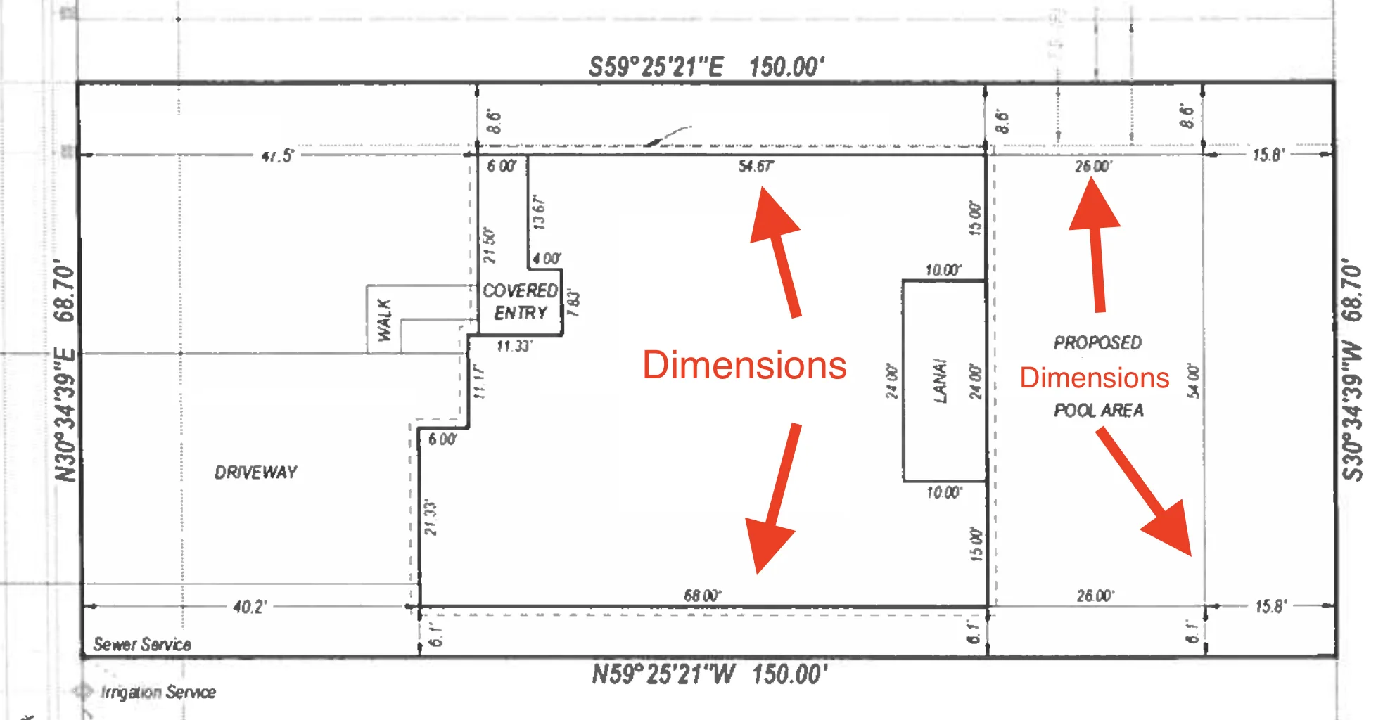Residential building permit site plan with setback dimensions written on the drawing