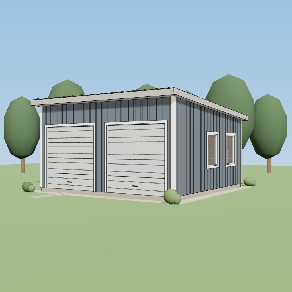 20x20 Two-Bay Single-Slope Garage