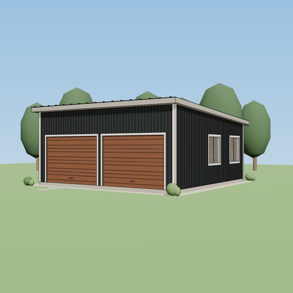 24x24 Two-Bay Single-Slope Garage
