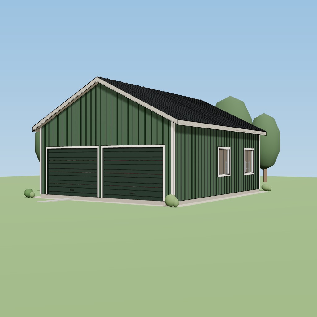 24x30 Two-Bay Gable Workshop Garage