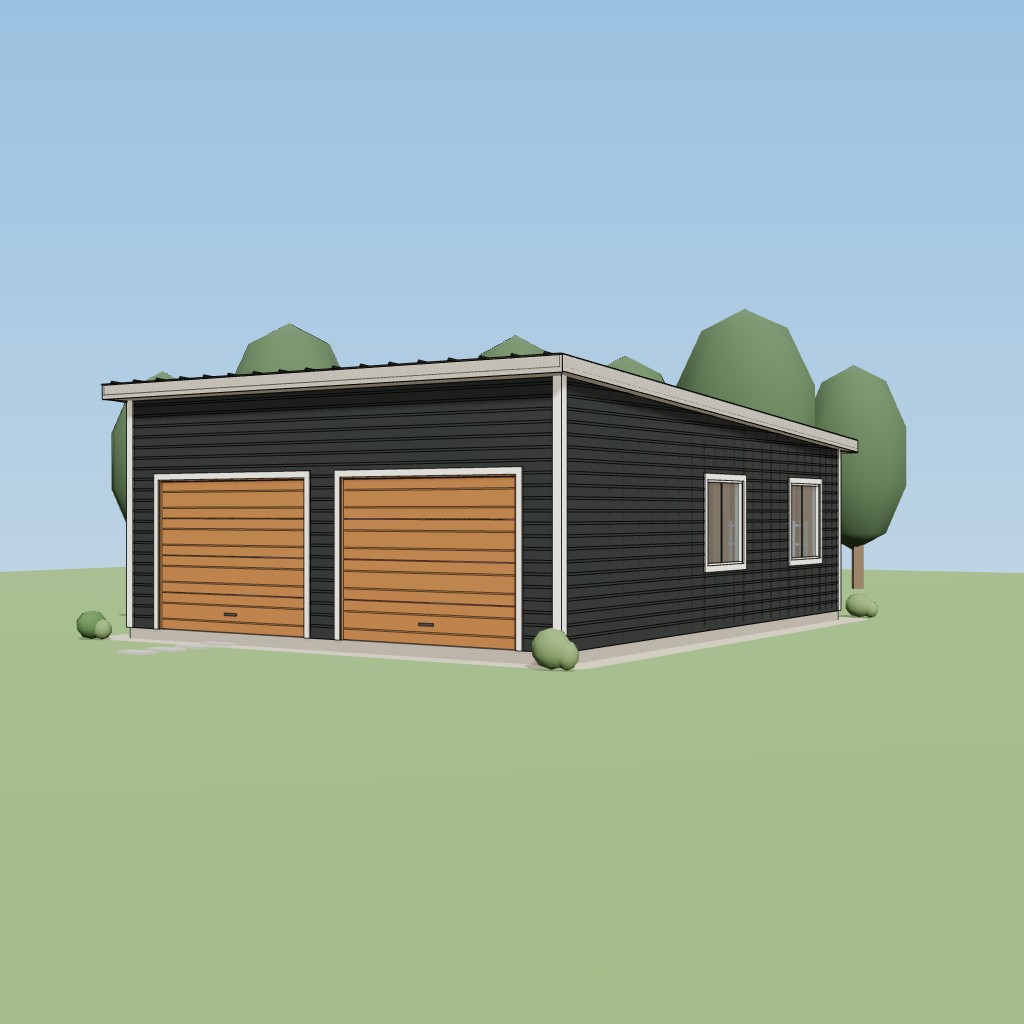 24x30 Two-Bay Single-Slope Workshop Garage